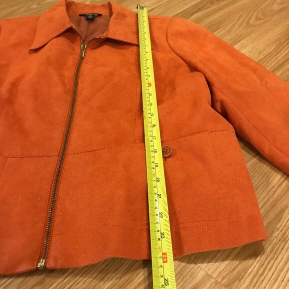 Index Petite Womens Orange Zip-Up Jacket 100% Polyester Size 14P Fall Suede Like - Picture 11 of 12